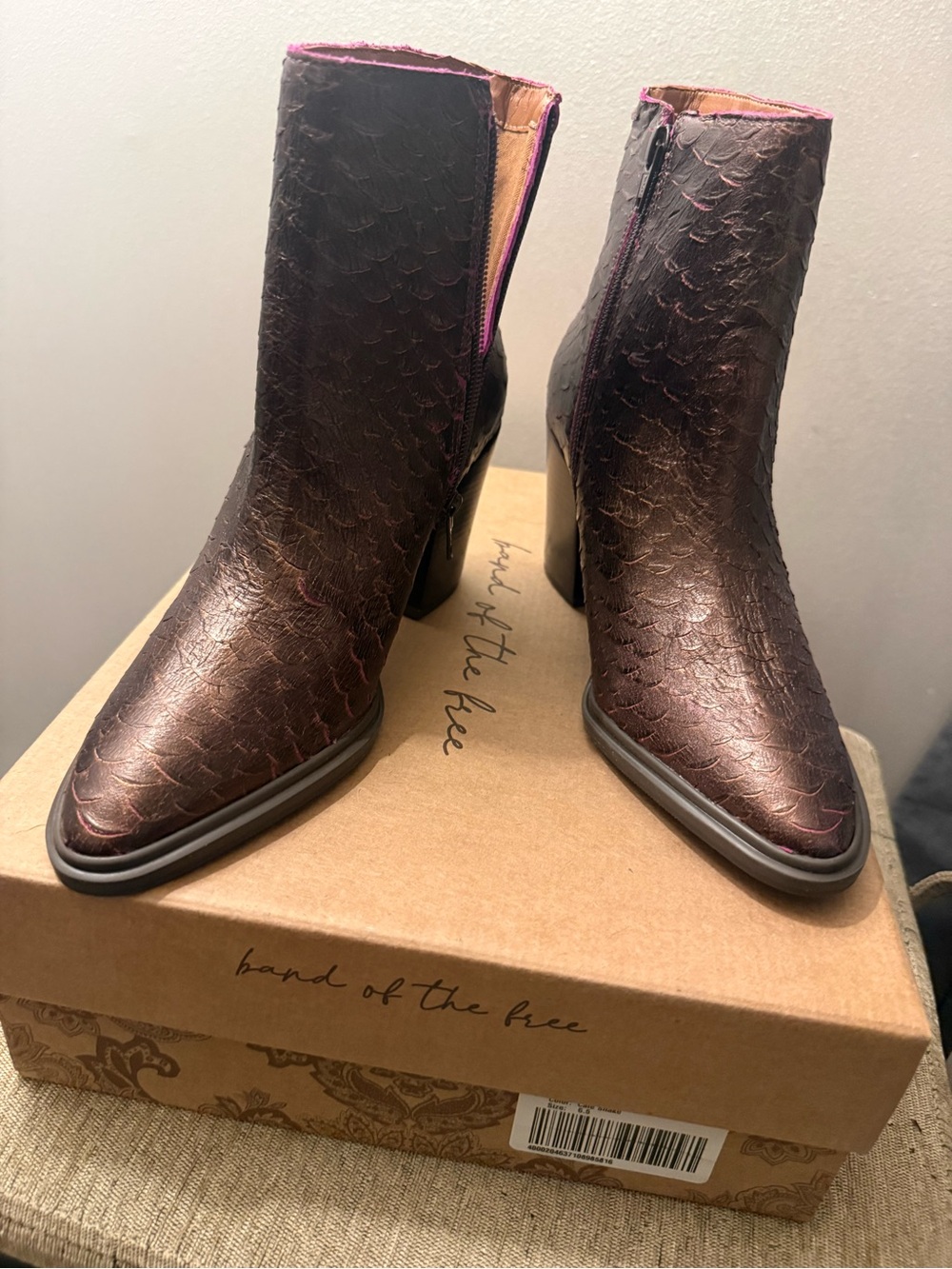 Band of the Free Textured Pointed Ankle Boots, Size 6.5